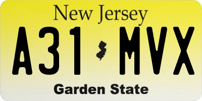 NJ license plate A31MVX