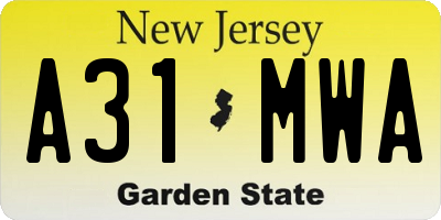 NJ license plate A31MWA