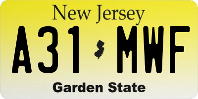 NJ license plate A31MWF