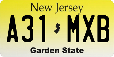 NJ license plate A31MXB
