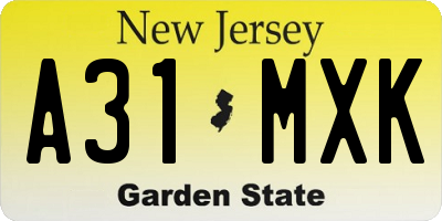 NJ license plate A31MXK