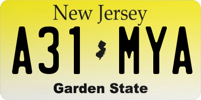NJ license plate A31MYA