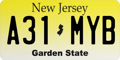 NJ license plate A31MYB