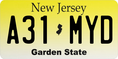 NJ license plate A31MYD
