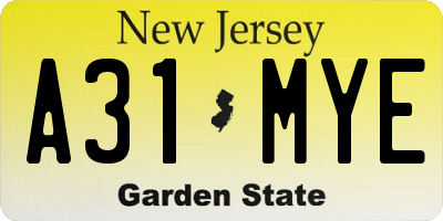 NJ license plate A31MYE