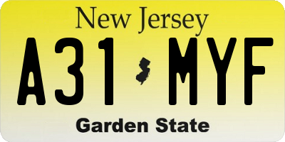 NJ license plate A31MYF