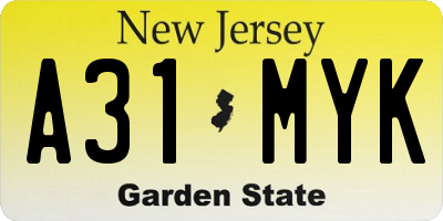 NJ license plate A31MYK