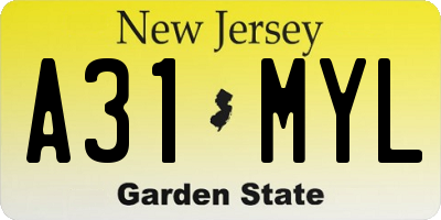 NJ license plate A31MYL