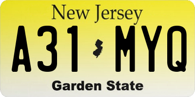 NJ license plate A31MYQ