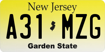 NJ license plate A31MZG