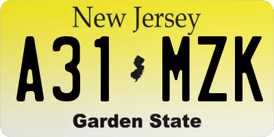 NJ license plate A31MZK