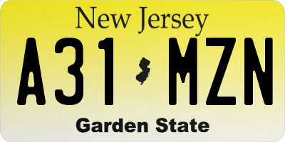 NJ license plate A31MZN