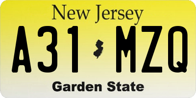 NJ license plate A31MZQ