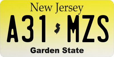 NJ license plate A31MZS