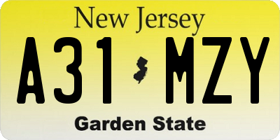 NJ license plate A31MZY