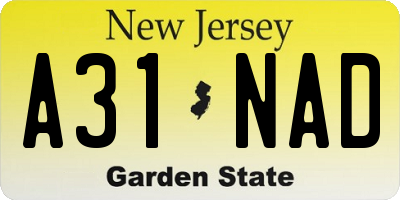 NJ license plate A31NAD