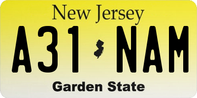 NJ license plate A31NAM