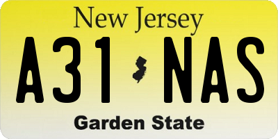 NJ license plate A31NAS