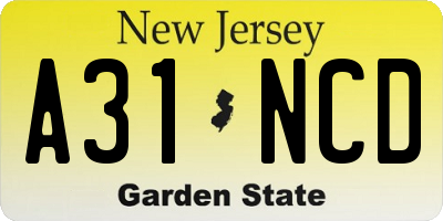 NJ license plate A31NCD
