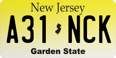 NJ license plate A31NCK