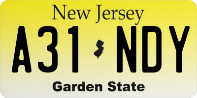 NJ license plate A31NDY