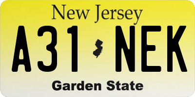 NJ license plate A31NEK
