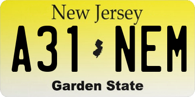 NJ license plate A31NEM
