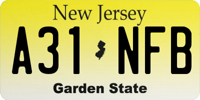NJ license plate A31NFB
