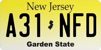 NJ license plate A31NFD