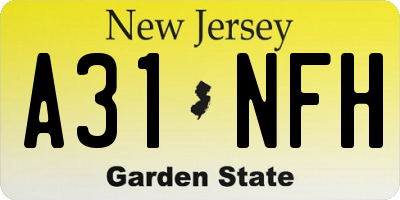 NJ license plate A31NFH