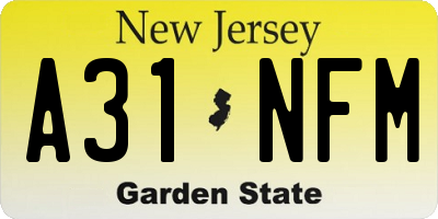 NJ license plate A31NFM