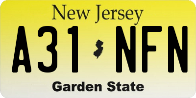 NJ license plate A31NFN