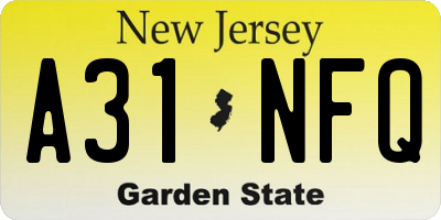 NJ license plate A31NFQ