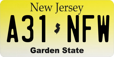 NJ license plate A31NFW