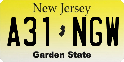 NJ license plate A31NGW