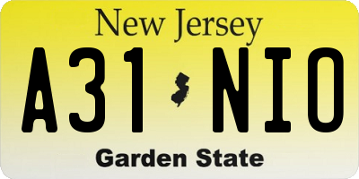 NJ license plate A31NIO