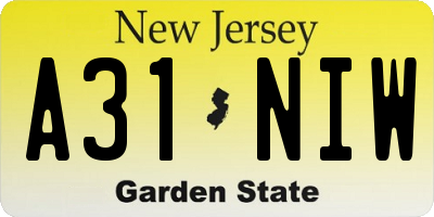 NJ license plate A31NIW