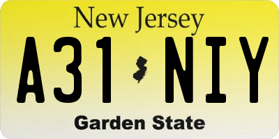 NJ license plate A31NIY