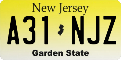 NJ license plate A31NJZ