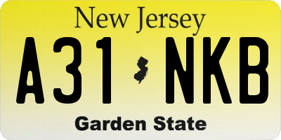 NJ license plate A31NKB