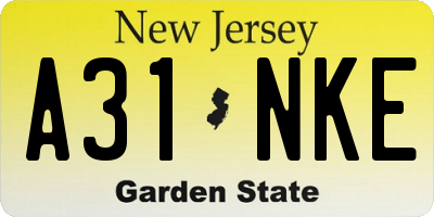 NJ license plate A31NKE