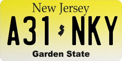 NJ license plate A31NKY