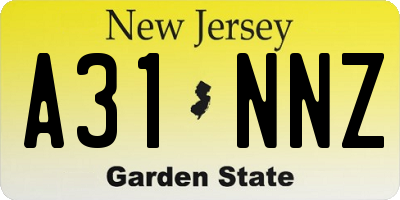 NJ license plate A31NNZ