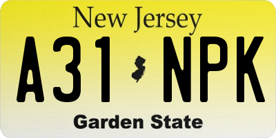 NJ license plate A31NPK