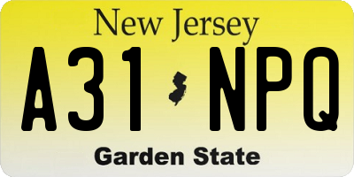 NJ license plate A31NPQ