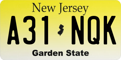 NJ license plate A31NQK