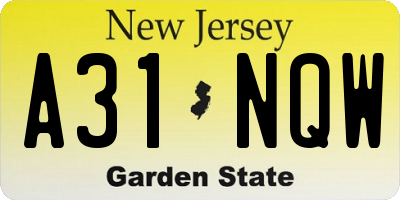 NJ license plate A31NQW