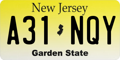NJ license plate A31NQY