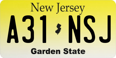 NJ license plate A31NSJ