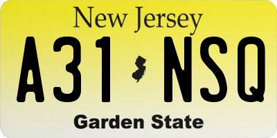 NJ license plate A31NSQ